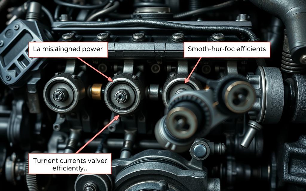 Impact on engine performance due to valve misalignment.