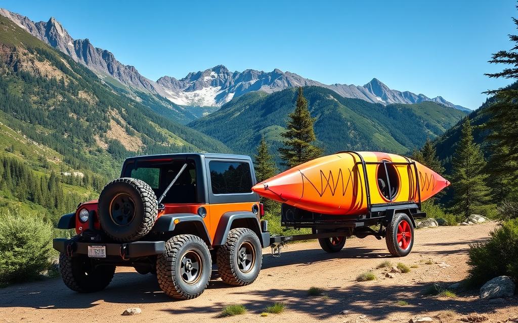 Jeep Wrangler towing recreational equipment